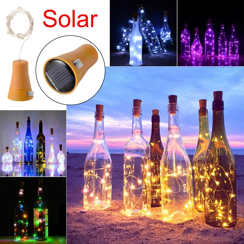 1 шт. солнечный 2 м светодиодный пробковый светильник 20 светодиодов Night Fairy String Light Kork Solarbetrieben Licht Wine Bottle Lamp Party Celebration Gift