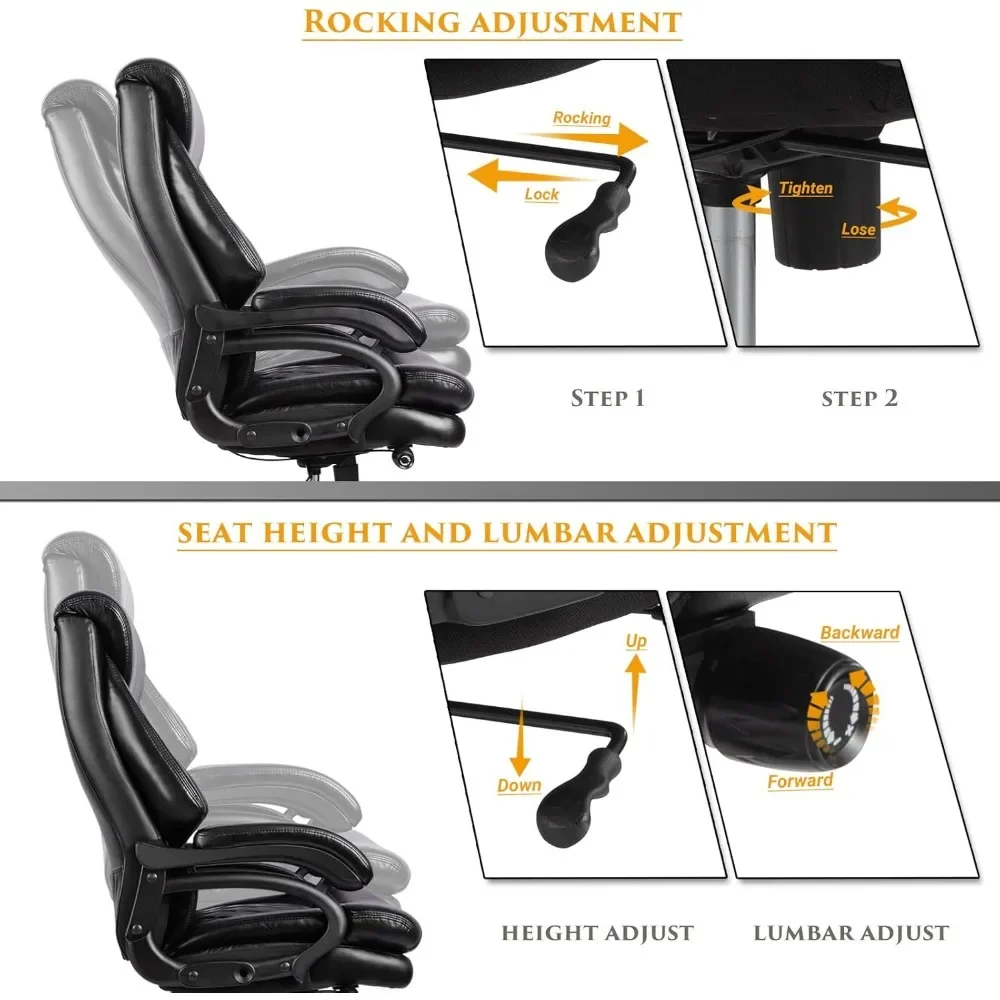 Grande e alta cadeira de escritório, ampla mola assento cadeira do escritório executivo, suporte traseiro, Home Office cadeira de mesa para pessoas pesadas, 400lbs
