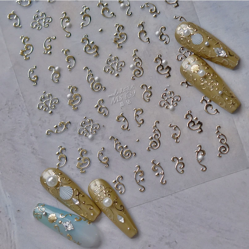 

Retro Flower Pattern Totem Pearl Star Chinese Traditional Ethnic Rose Gold Silver Self Adhesive Nail Art Stickers Manicure Decal