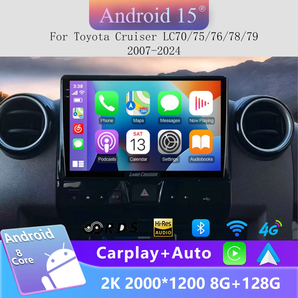 9” 2K Carplay Auto Android 15 8G+128G 4G LTE Car DVD Player Radio GPS WIFI Bluetooth For Toyota Cruiser LC70 LC72 LC76 LC79