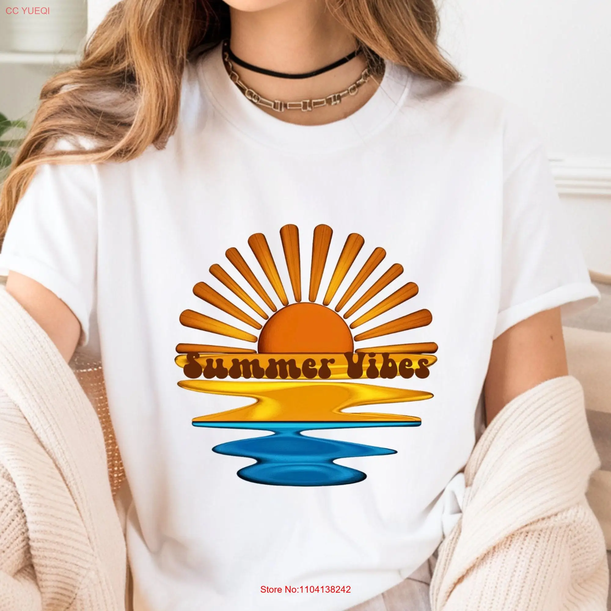 Retro Sun T Shirt Summer Vibes Enjoy Your Classic Beach Scene Vacation Sunny Day Design long or short sleeves