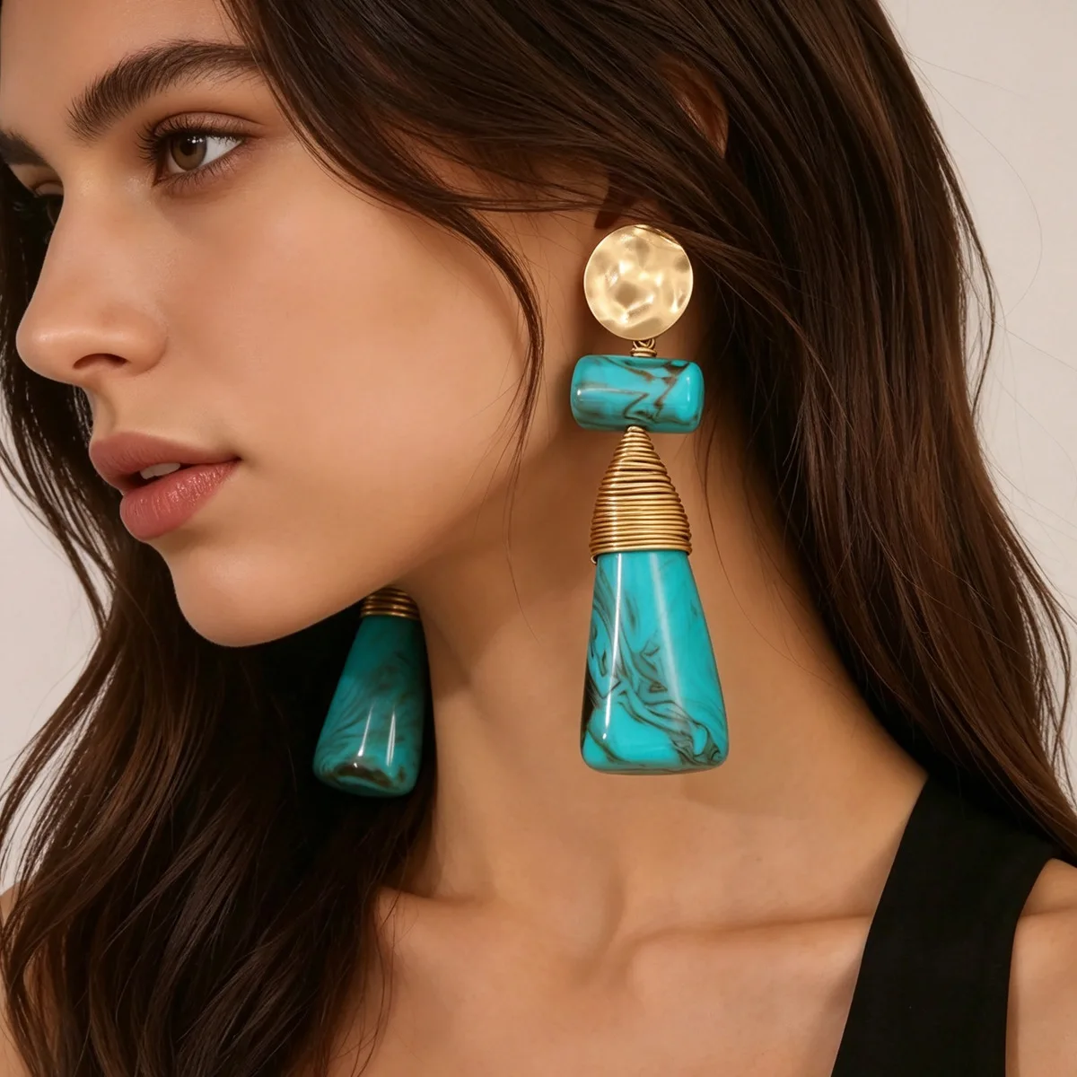 Smudge resin geometric earrings women's turquoise earrings ethnic style bohemian stud earrings wholesale