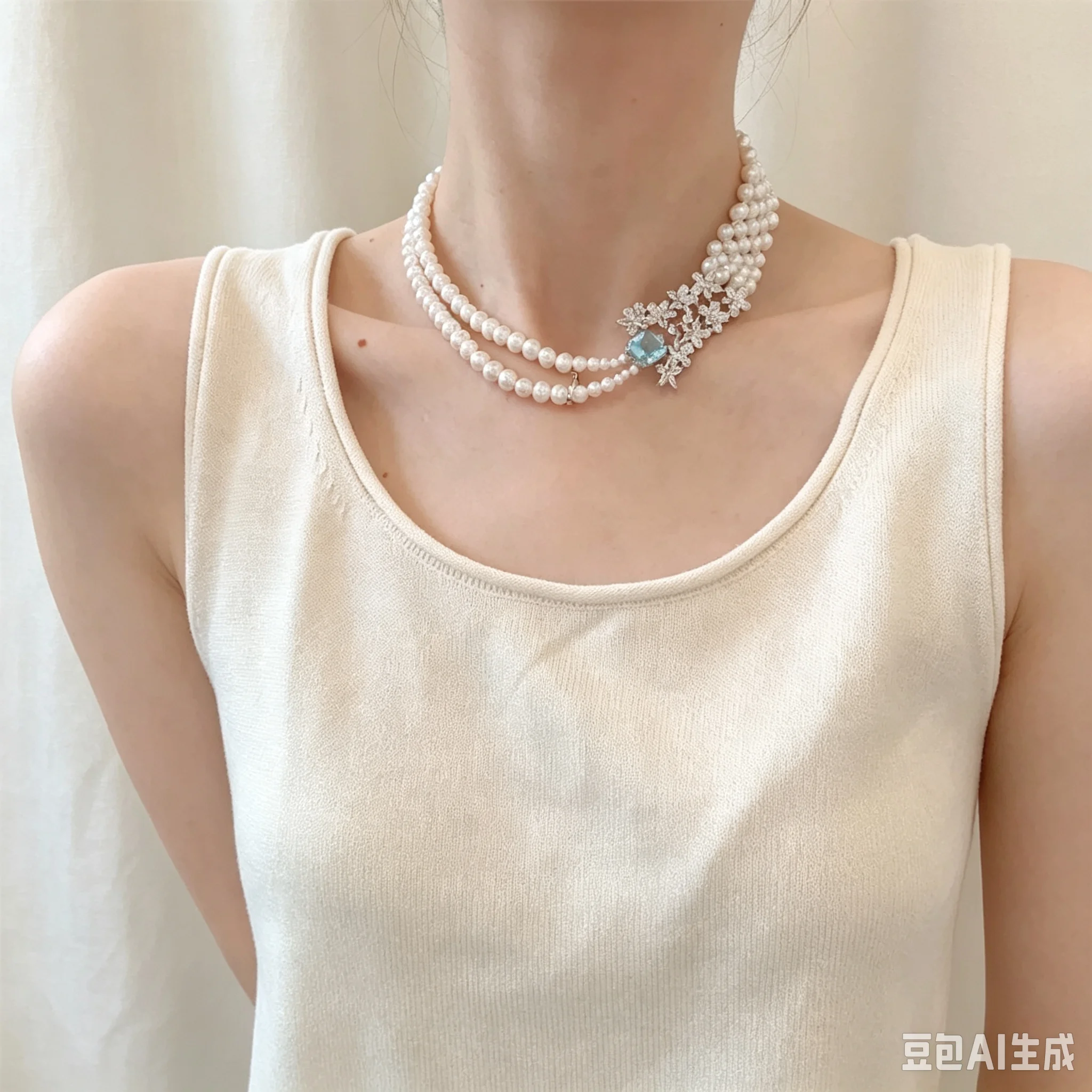Natural Freshwater Pearl Double Layer Choker Necklace Niche Luxury Handwoven Collarbone Chain for Women