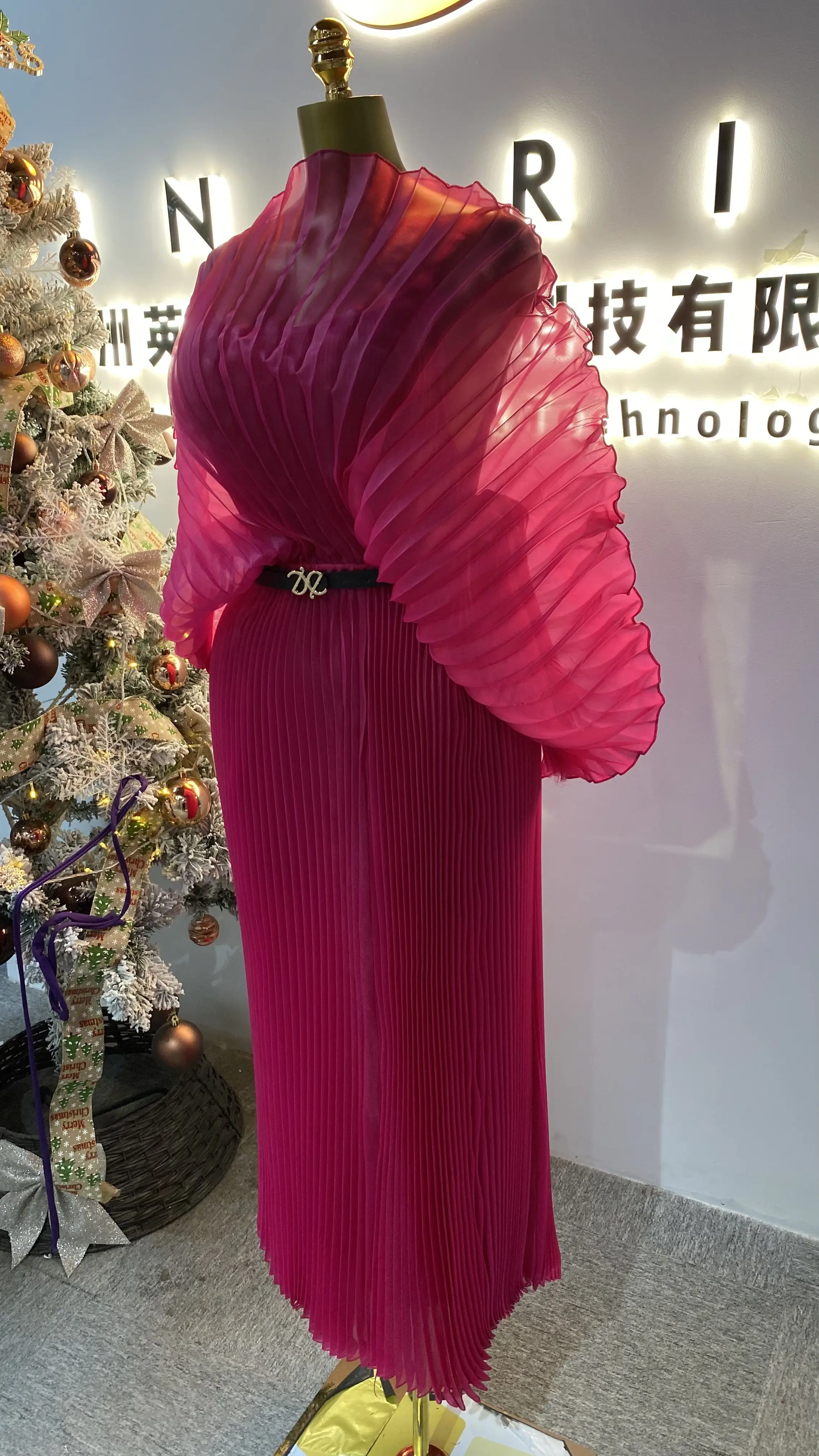 أحدث مبيعات المصنع غير الرسمية المباشرة أنيقة مزاجه موضة بلون كبير حجم مطوي المرأة تنورة ماكسي للحفلات-GZXX009 #2