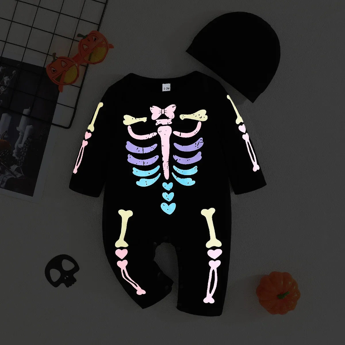 Infant Jumpsuit 2024 Halloween Skeleton Character Dress Up Costume Boys Girls Fashion Luminous Onesie Baby New Year Gifts