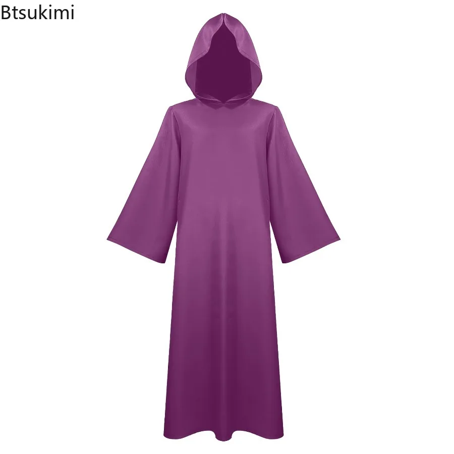 Medieval Multi Color Hooded Cloak Retro Wizard Jedi Long Sleeve Black Cloak Halloween Carnival Party Vampire Role Play Costume - view 3