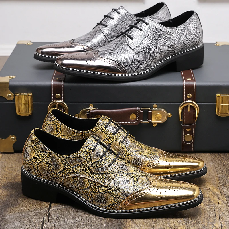 Fashionable Block Shoes Men Pointed Silver Gold Flower Lace Up Business  Classic Printed Formal Shoes Luxury Men Shoes Size 38-46 - AliExpress 322