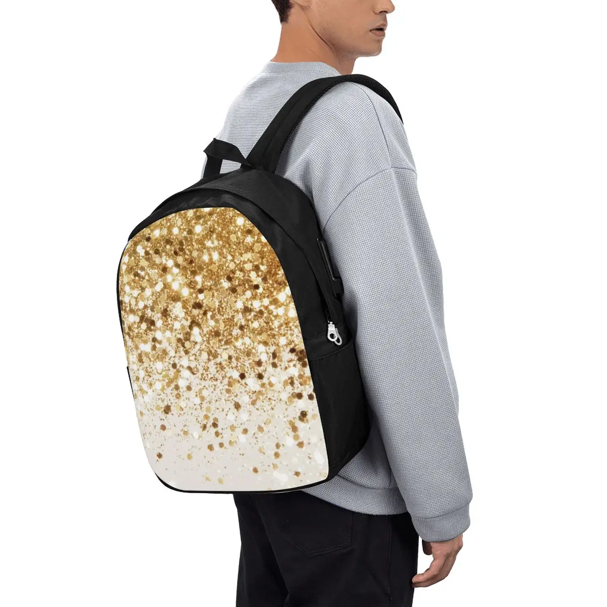 

Black And Gold Glitter Pattern Backpack Travel Notebook Bag ComputerCollegeStudent School Bag Laptop Shoulder Bags for Men Women