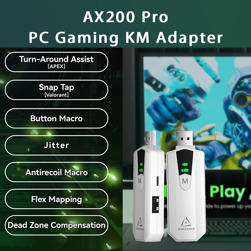AIMZENIX AX200PRO Конвертер клавиатуры и мыши в контроллер для ПК Nintendo Switch — игровой адаптер Plug & Play FPS (вызов Фото №5