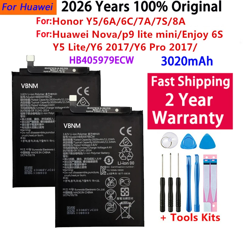 

High Quality Phone Battery HB405979ECW ForHuawei Nova /Enjoy 6S/ Honor 6A 6C 8A / 7A Pro / Y5 / Y6 Pro / P9 Lite Mini Free Tools