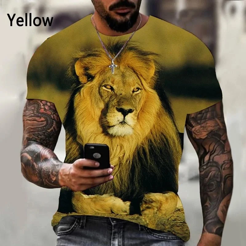 New Fashion Lion Pattern Printed Men's T-shirt Street Fashion Harajuku Round Neck Short Sleeve Large Comfortable Top image 3