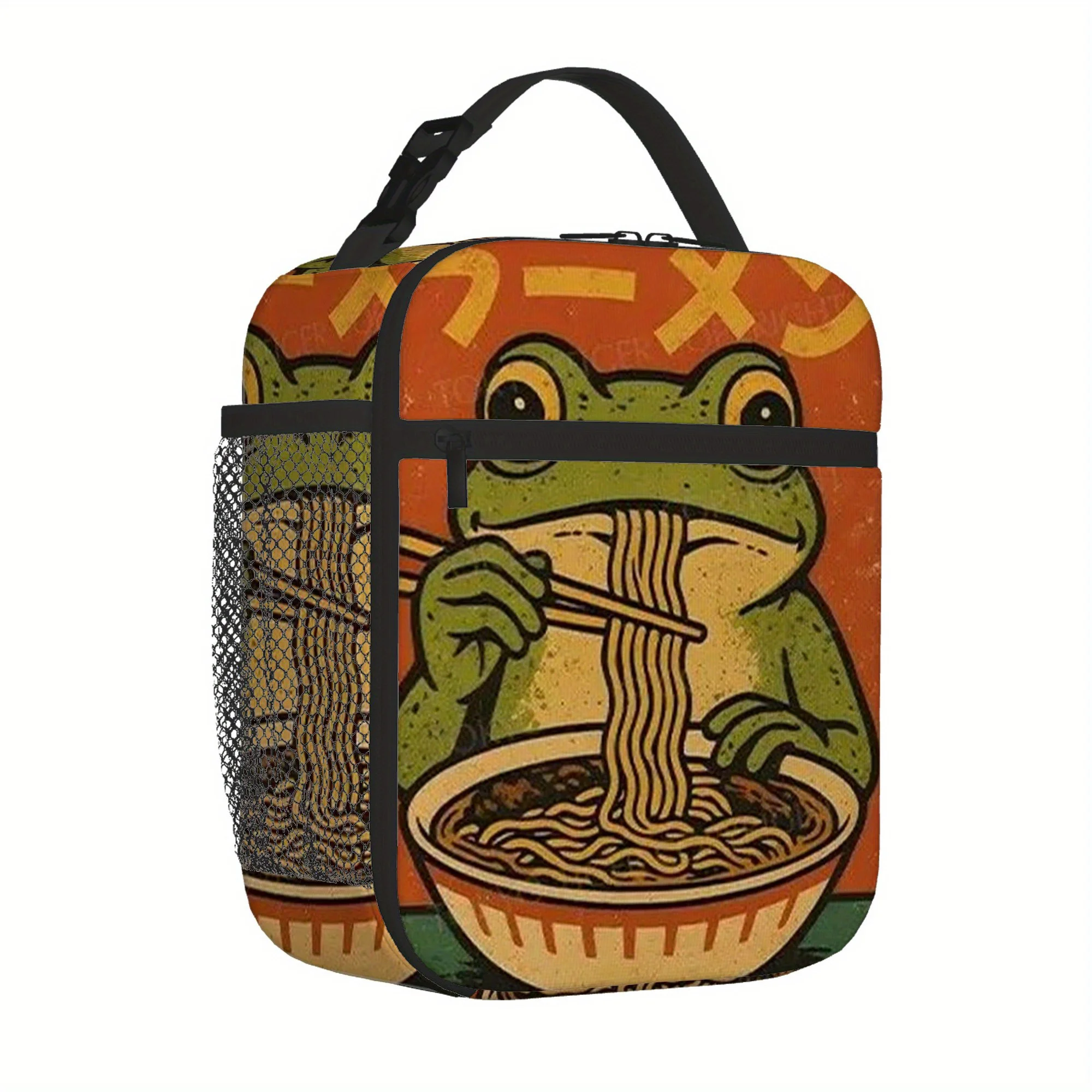 1pc a Thermal Bag Featuring a Frog Eating Noodles with Chopsticks. This Insulated Bag Is Not Intended for Food Contact