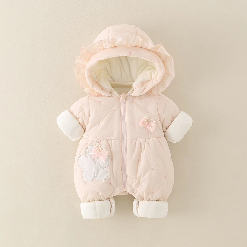 

Thickened Cotton Romper Suit for Baby Girls Winter Outfit Fleece Lined Warm Princess Style Outgoing Clothes Long Sleeve T-Shirt
