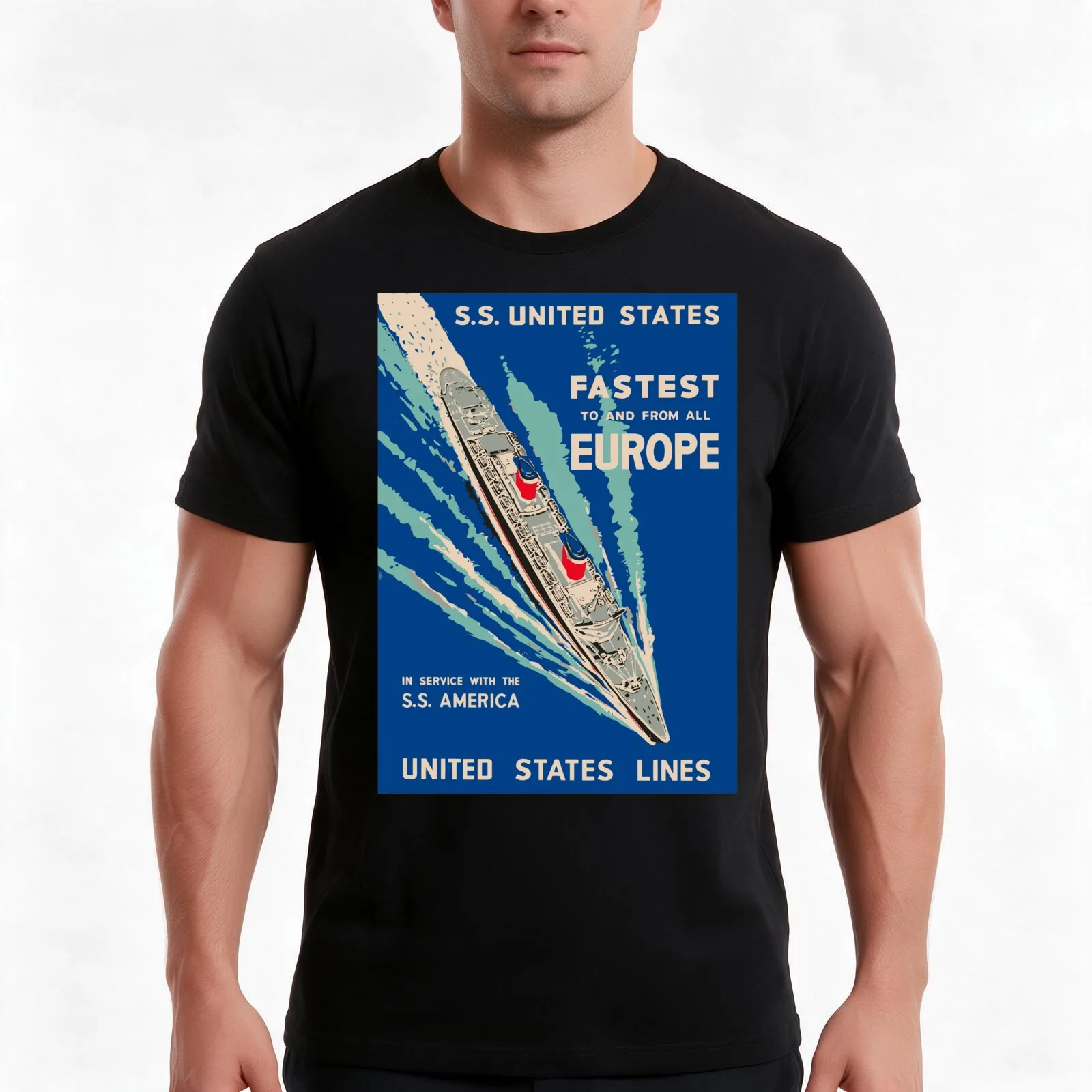 SS United States Vintage Advert T-Shirt, Summer Casual Cotton Tee, Oversized Streetwear Tops, Vintage Graphic Print, 100% Cotton