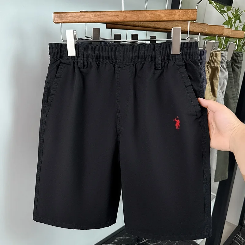 100% cotton casual shorts men's fashion luxury brand golf pony embroidery five point shorts drawstring elastic waist work pants