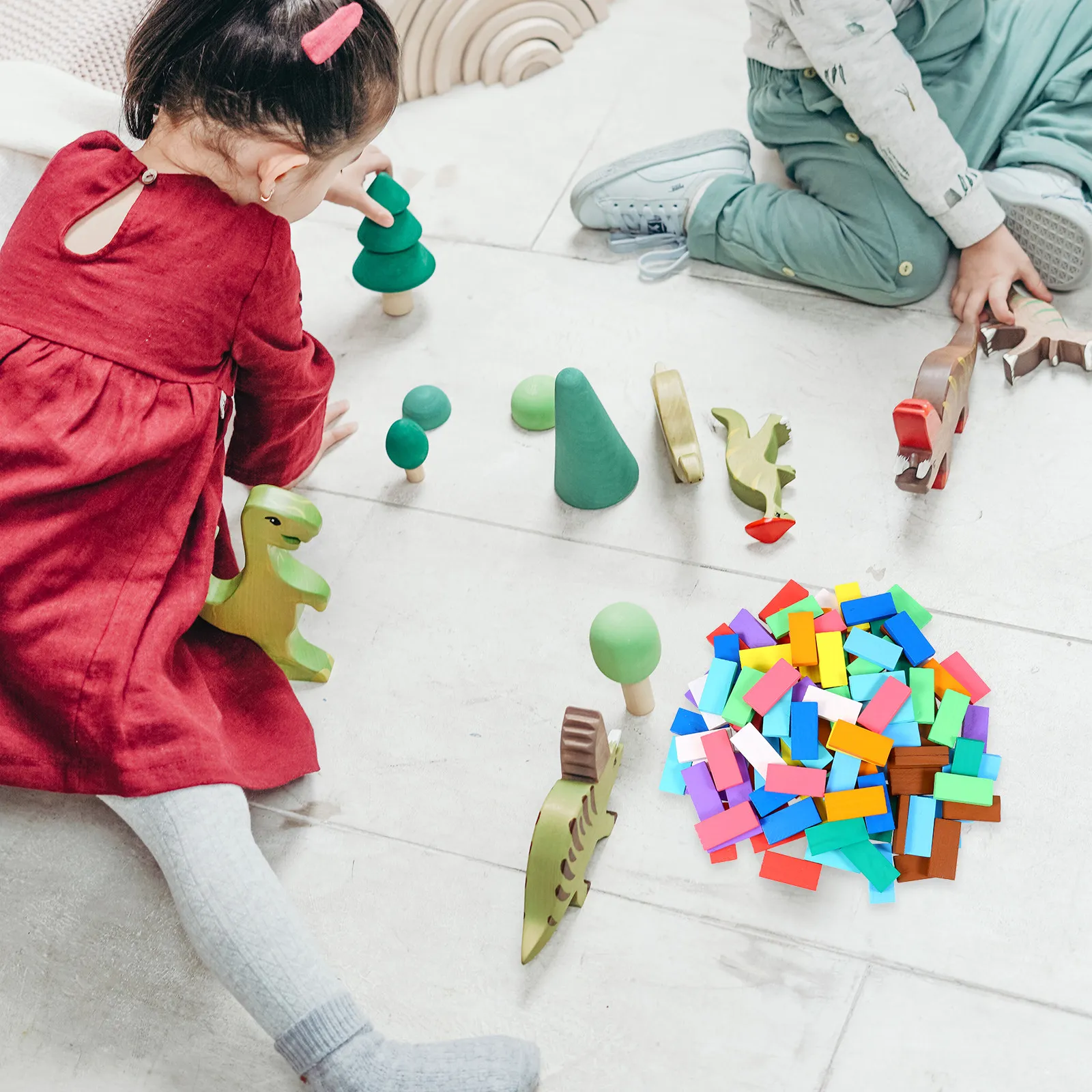 

240Pcs Wooden Domino Blocks Educational Early Learning Set Bright Colors Safe Eco Friendly for Kids Intelligence Development