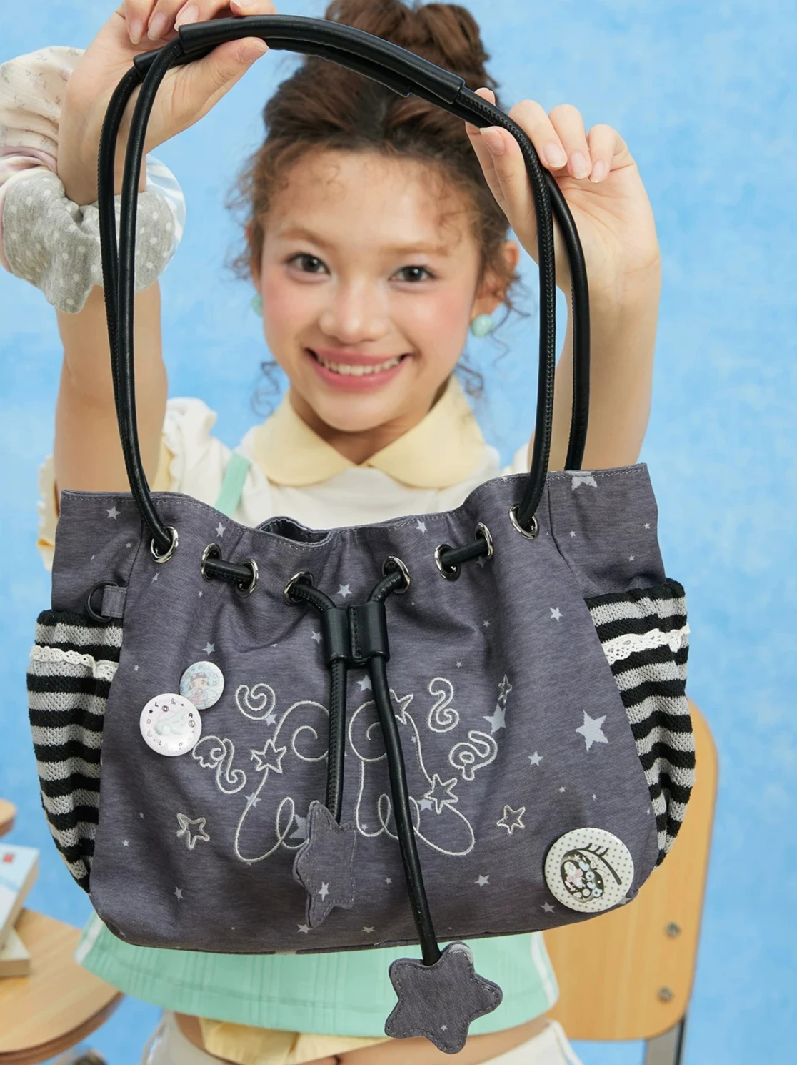 Japanese Star Striped Subculture Y2k Tote Lta Bag Women's Large-capacity Star Chasing Two-dimensional Commuter Shoulder Bag Girl