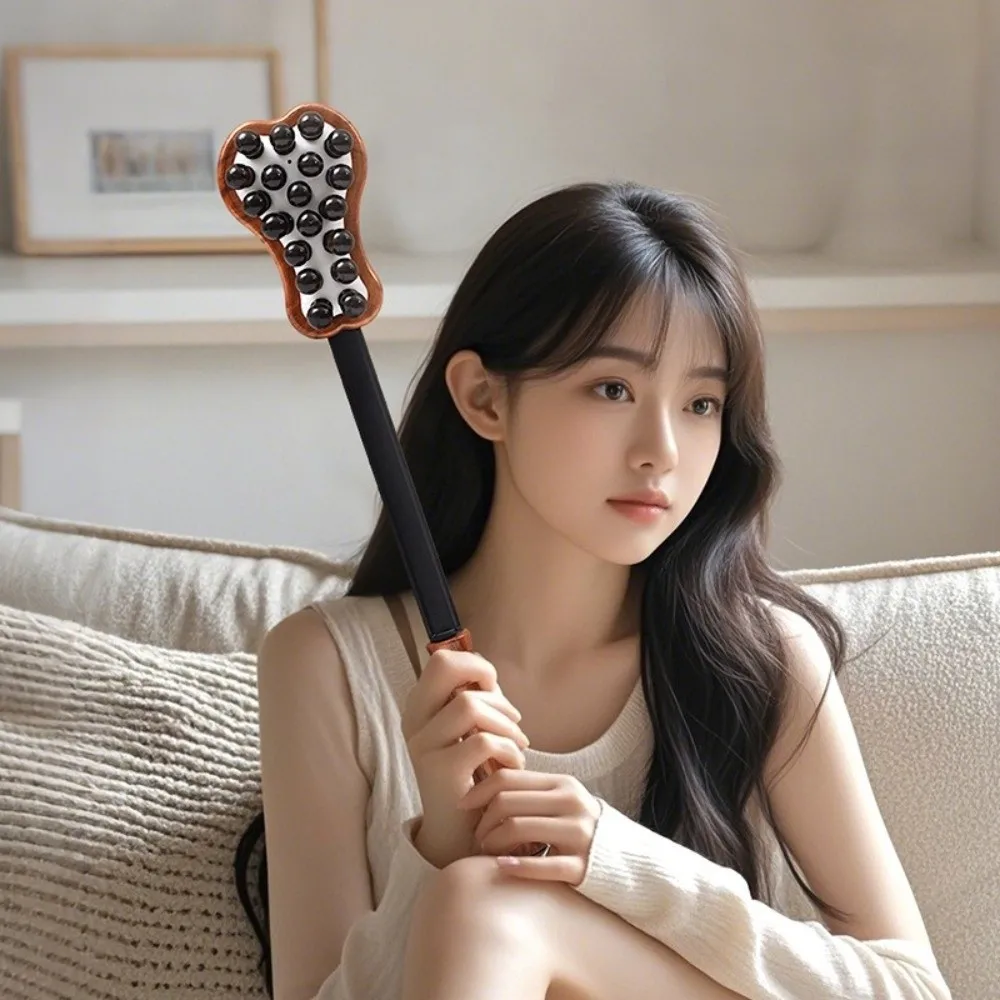 Double Sided Head Hand Massage Hammer Long Grip Bead Nodule Body Tapping Stick Light Weight Wooden Handle Handheld Massage Rod