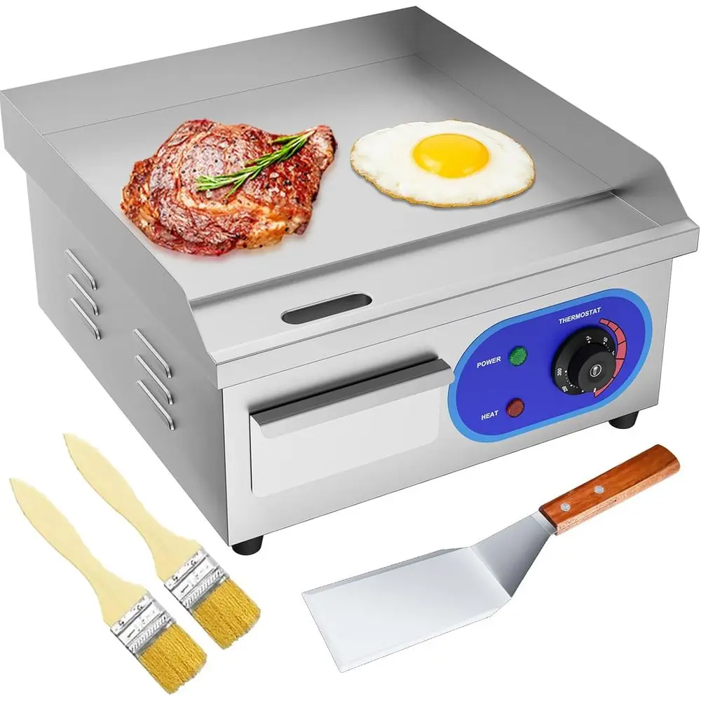 

Electric lat Top Grill,1500W Electric lat Top Griddle,14" Stainlmmercial Griddle with tatic Control or Kitchen BBQ