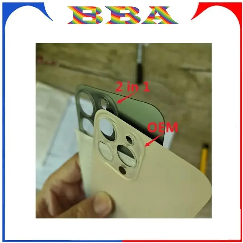 5PCS/lot  Big Hole Back Cover Glass For iPhone 11 12 13 14 Pro Max  Back Side Rear Glass Door Housing Replacement Parts Glass ﻿