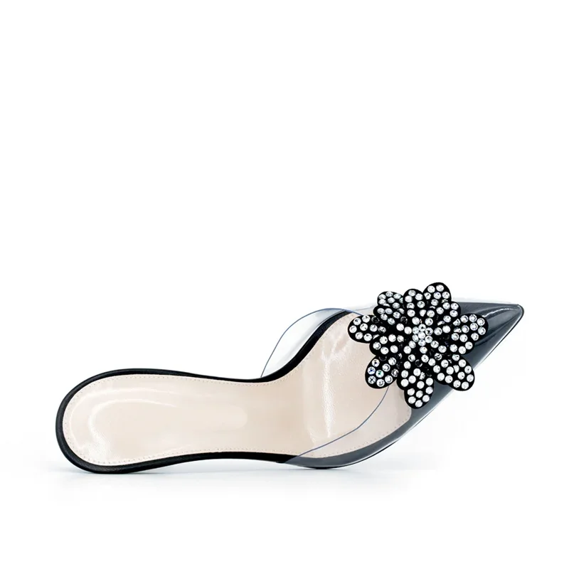 شباشب متقابكة على شكل زهرة كريستال مثيرة بمقدمة مدببة وألوان مختلطة سهلة الارتداء أحذية نسائية عصرية على الموضة