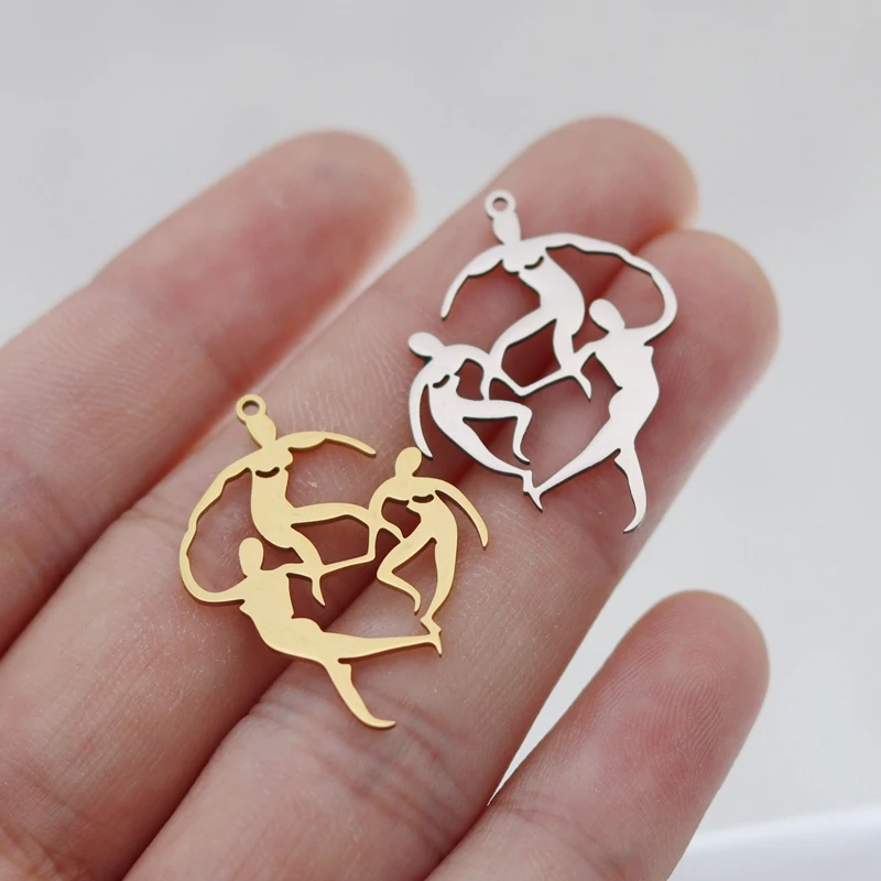 3pcs diy Accessories Geometry Human Hand in Hand Unity Stainless Steel Charms for Jewelry Making Necklace Bracelets Pendant Bulk