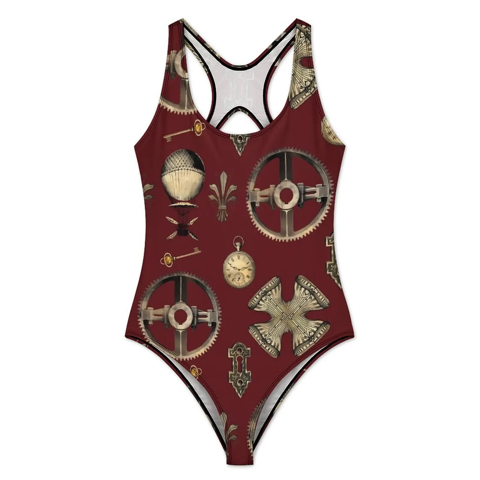 Steampunk Swimsuit Gear And Watch Print Push Up Swimwear One-Piece Holiday Pool Bathing Suits Bodysuit Sexy Design Beachwear