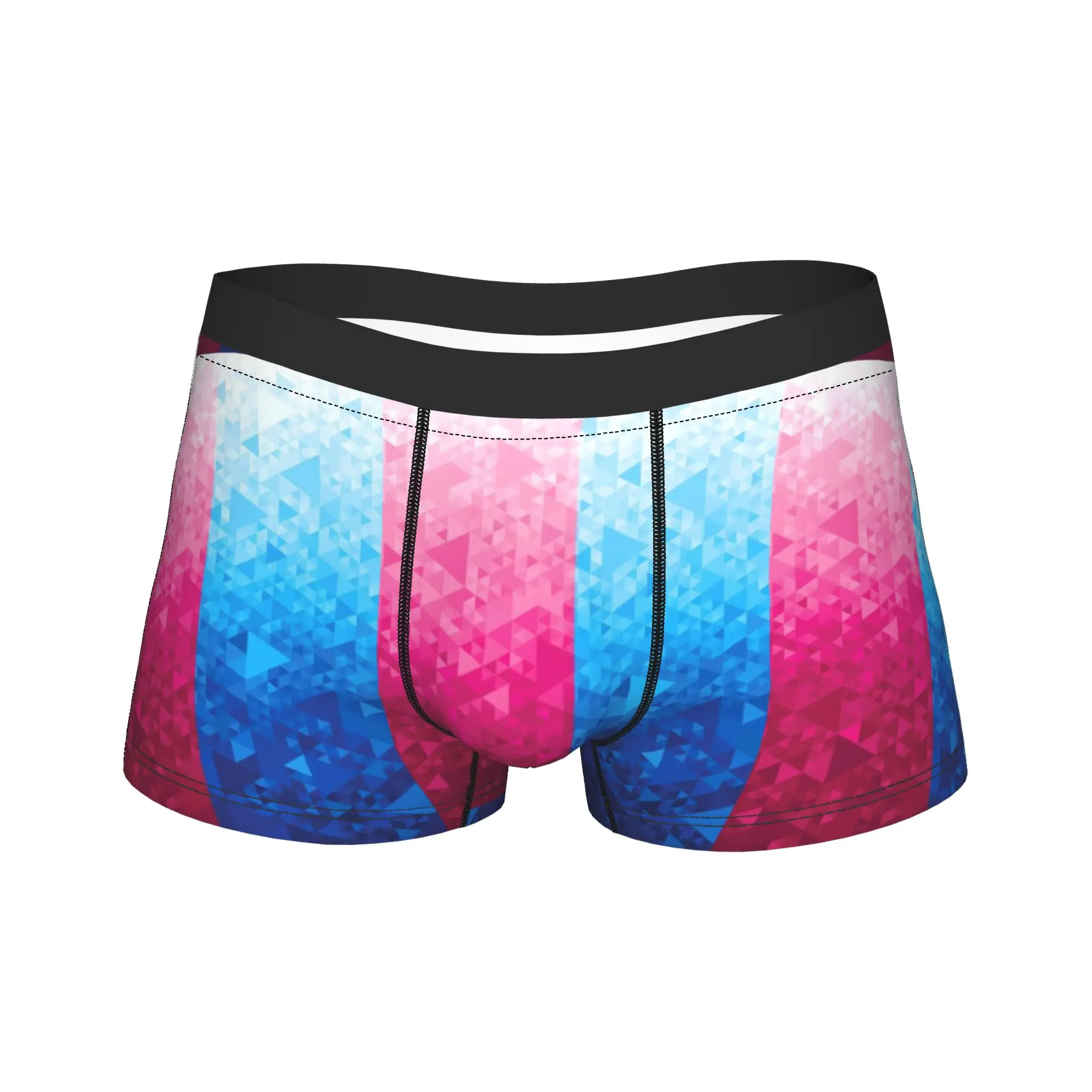 Pink Blue Split Contrast Triangle Geometric Background Underwear  Pattern Trunk Hot Sale Males Underpants Soft Shorts Briefs