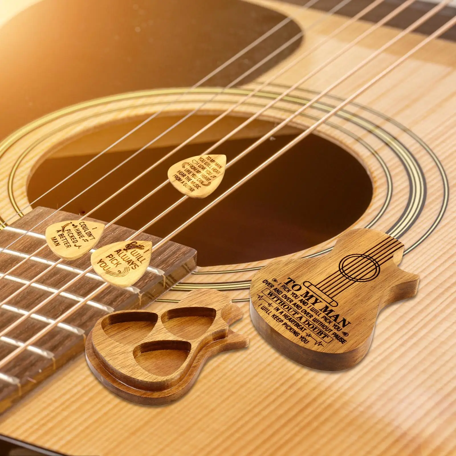 Guitar Pick Display Case and Picks Handmade Unique for Dad Friends Boyfriend