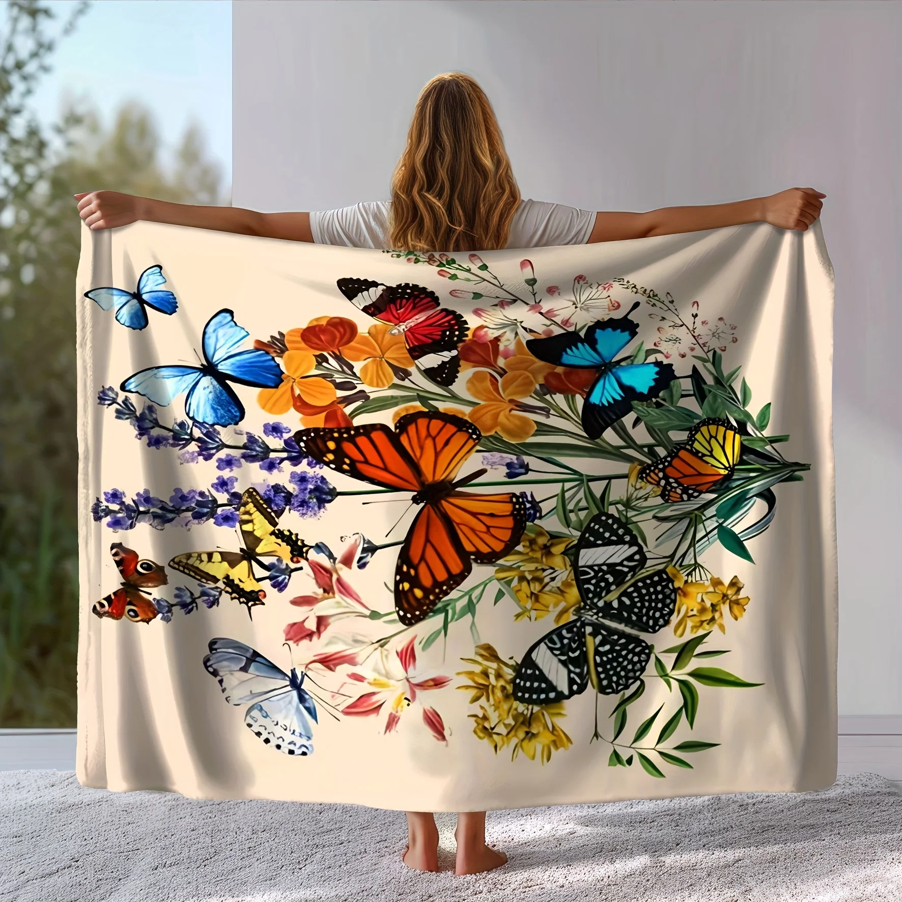 Butterfly Blanket Beautiful Butterfly Floral Throw Blanket Super Soft Flange Retro Plant Butterfly Blanket Boys Girls Adult Gift