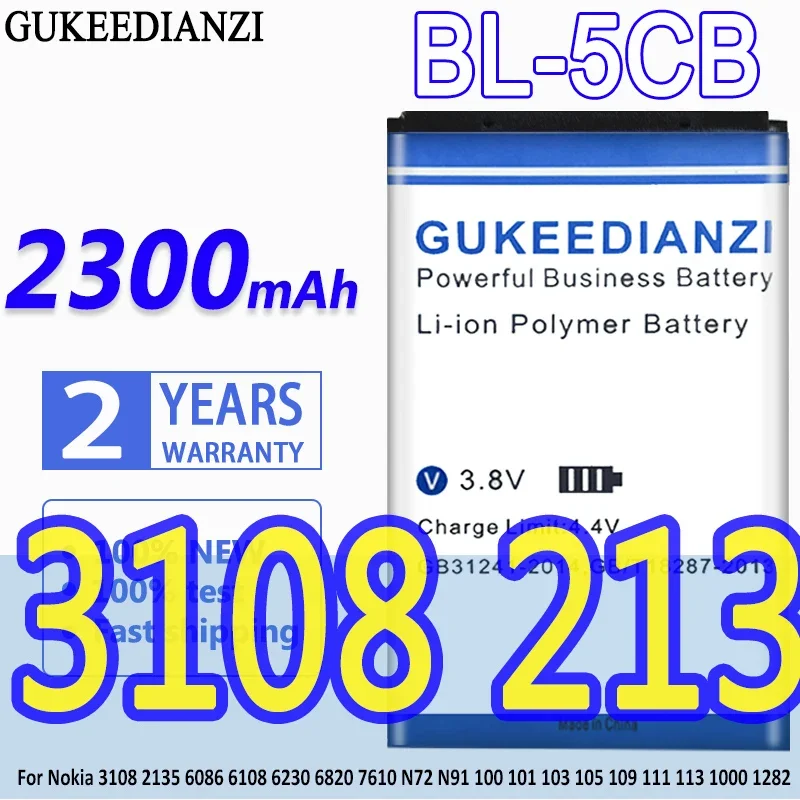 GUKEEDIANZI Highly Battery BL-5CB 2300mAh For Nokia 3108 2135 6086 6108 6230 6820 7610 N72 N91 100 101 103 105 109 111 113