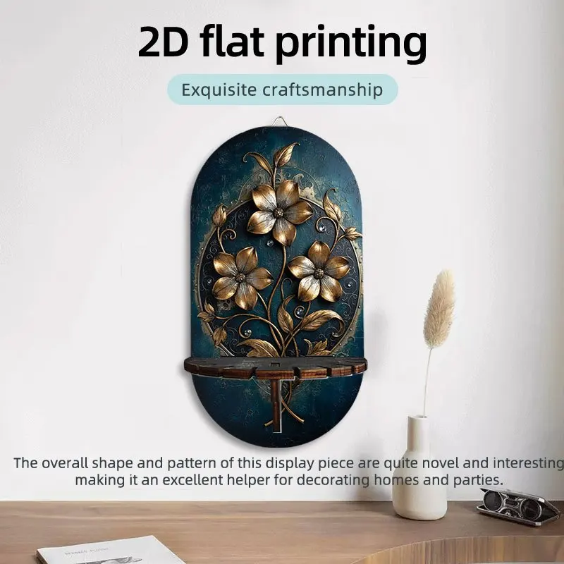 Retro Forest Alphabet A Shape Multifunctional Wall Shelf Storage Rack, 2D Printed Flower Heart Lock Forest Theme, Easter Gift