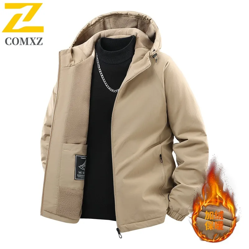 

COMXZ Premium Men Padded Jacket Casual Hooded Outdoor Adventure Windproof Parka Casual Travel Thickened Warm Winter Cotton Coat