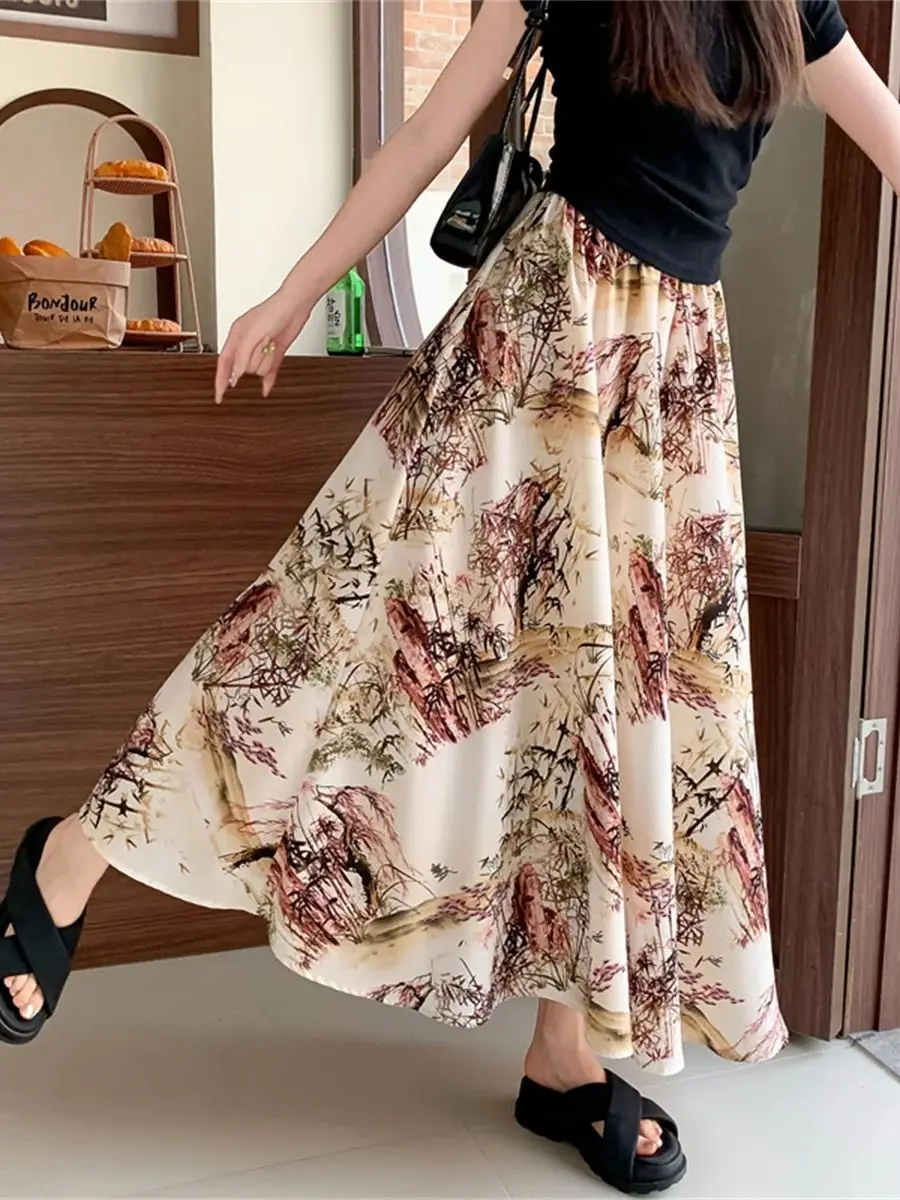 

Summer New Fashion Bohemian Holiday Style Vintage Print Long Skirt For Women Ethnic Style Casual Female Skirt
