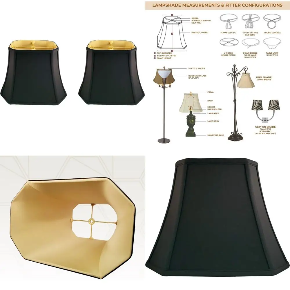 

Прямоугольный угловой абажур базового выреза, 9x16x12,25 дюймов, черный и золотой, 2 шт., для домашнего освещения