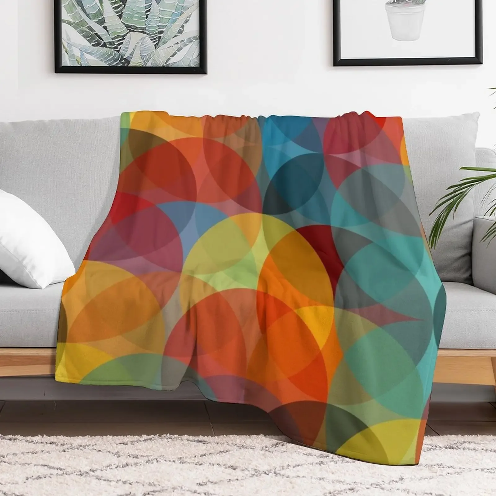 Mid Century Modern Circle Print 2 Throw Blanket Multi Use Warm Blanket for Living Room Bedroom