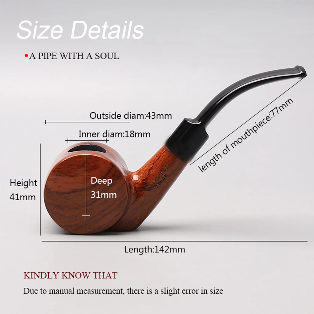 MUXIANG Handmade Sandalwood Tobacco Pipe Bent Handle Freehand Pipe 18mm Bowl Wooden Smoking Pipe Father's Day Gift