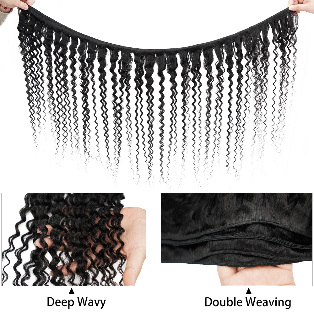 حزم الشعر البشري موجة عميقة مجعد 100% شعر بشري حقيقي ملحقات البرازيلي شعر ريمي للنساء السود الطبيعي الأسود 4 حزم #4