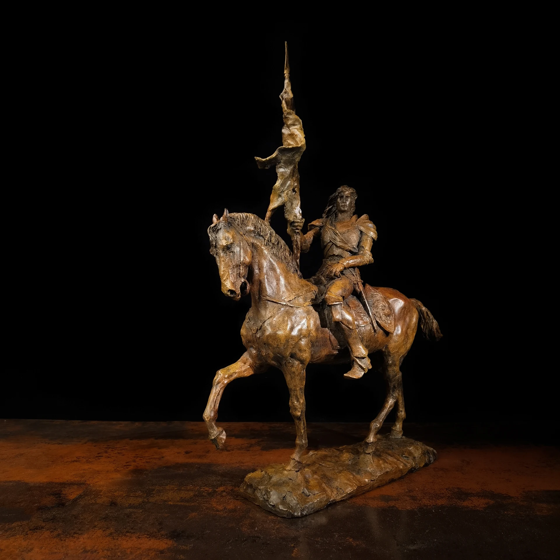 Collectible works Famous sculptor bronze Sculpture ART France national hero holy Knight Joan of Arc HOME OFFICE STATUE