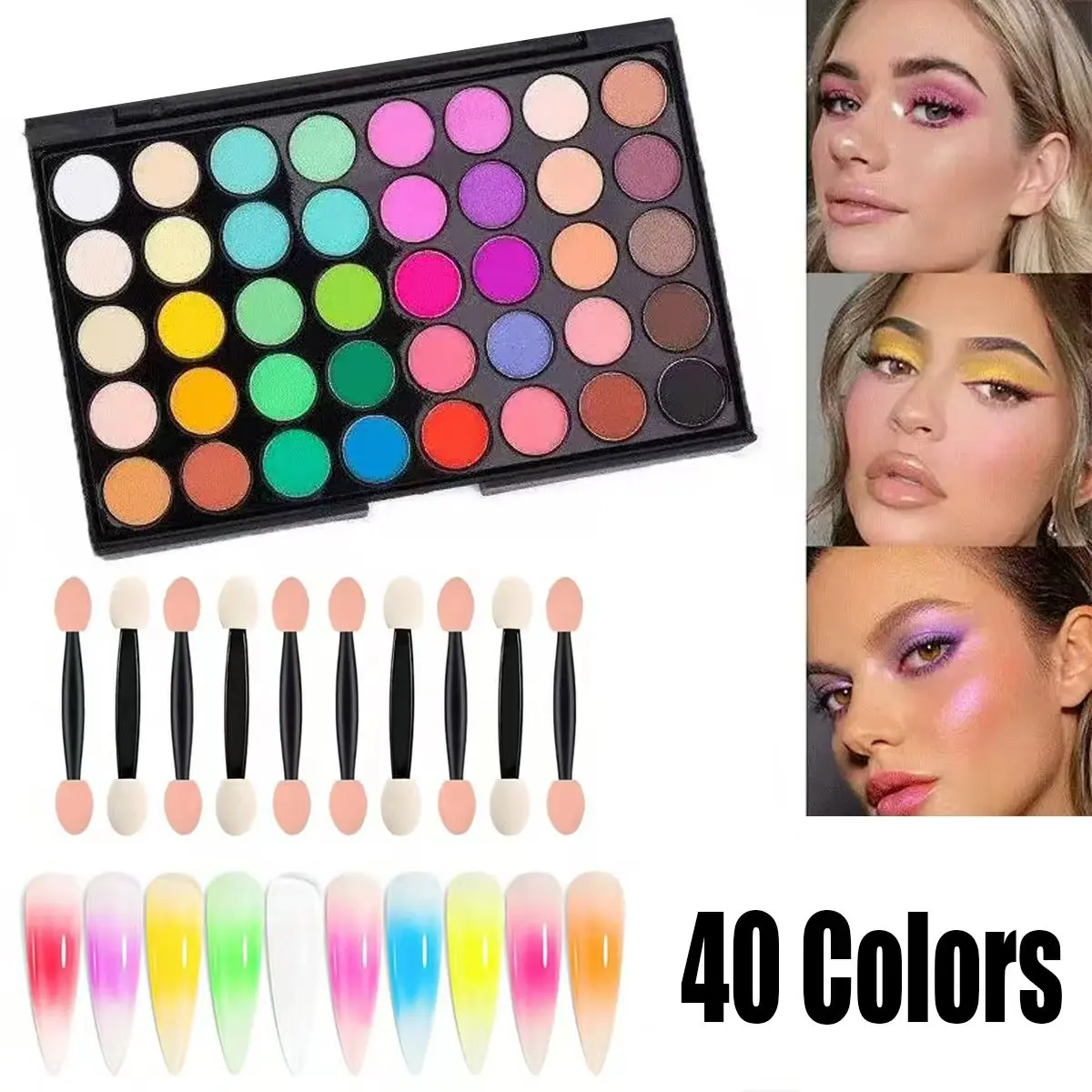 New Makeup and Nail Art, Universal Eyeshadow Palette, 40 Colors + 10 Brushes, Long-Lasting Finish, Eyeshadow and Nail Art Palette, Holiday Colorful Eyeshadow and Nail Art Palette, for Daily Party Use