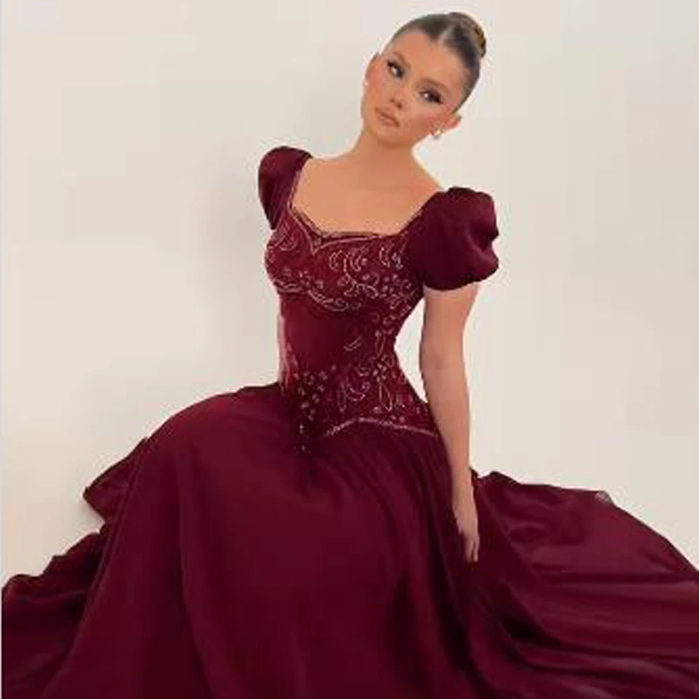Customized Beading Embroidery Cap Sleeve Prom Dress Sweetheart A Line Formal Occasion Gown Wine Red Arabia Wedding Guest Outfit view 4