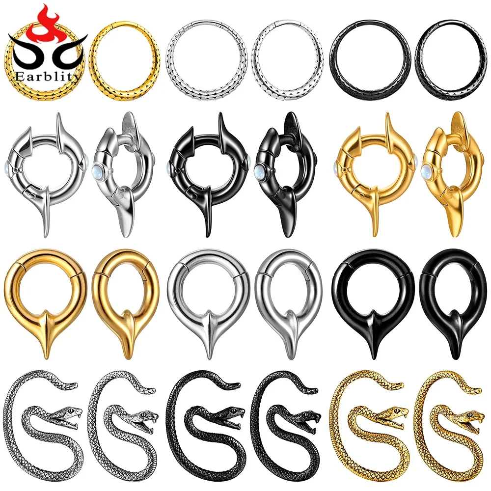 Earblity 2PCS Ear Weights 316L Stainless Steel Snake Ear Hangers Hypoallergenic Stretcher Piercing Body Jewelry Punk Cool