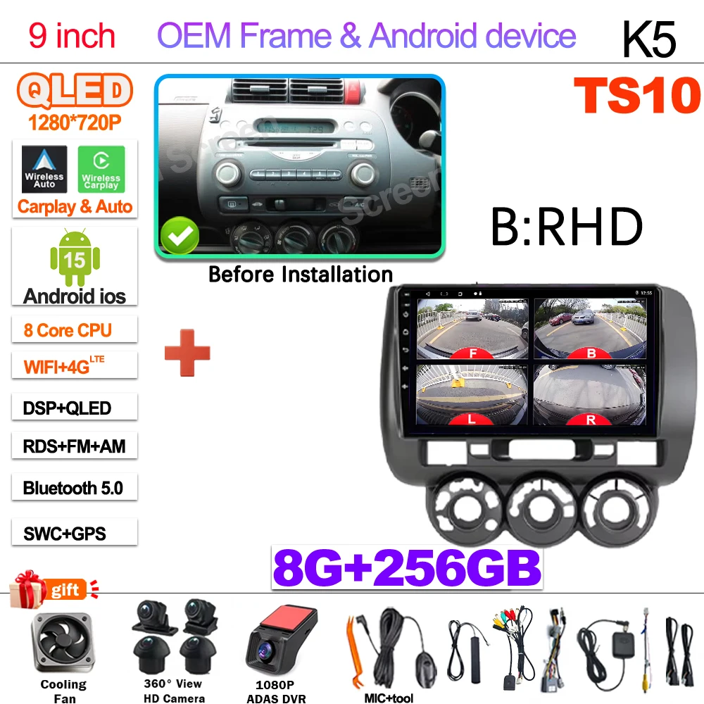 Android 15 Car Radio For Honda Fit Jazz City 2002 2003 2004 2005 2006 2007 Multimedia Video Player Navigation GPS 5G Carplay RDS image 3