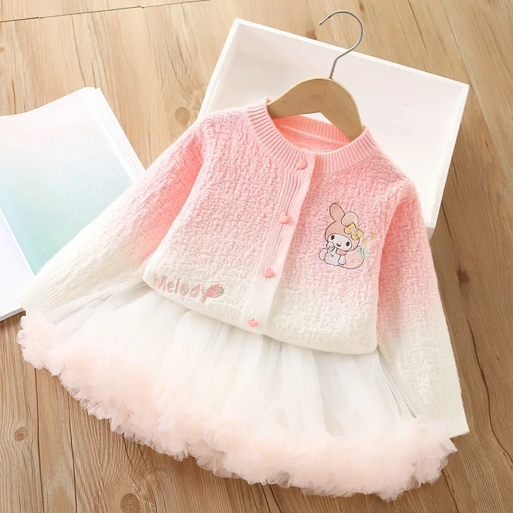 Girly Heart Kawaii Sanrio Long Sleeve Sweater Kuromi Skirt Set Sweet My Melody Cartoon Cute Knitted Cardigan Coat Clothing Gifts