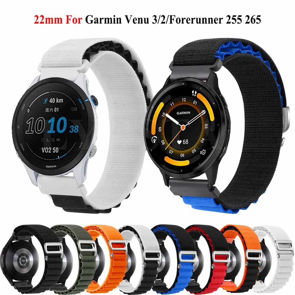22mm Nylon Watch Straps For Garmin Venu 3 Venu3/Venu 2 Forerunner 265 Replacement Smartwatch Wristband Bracelet Belt Accessories