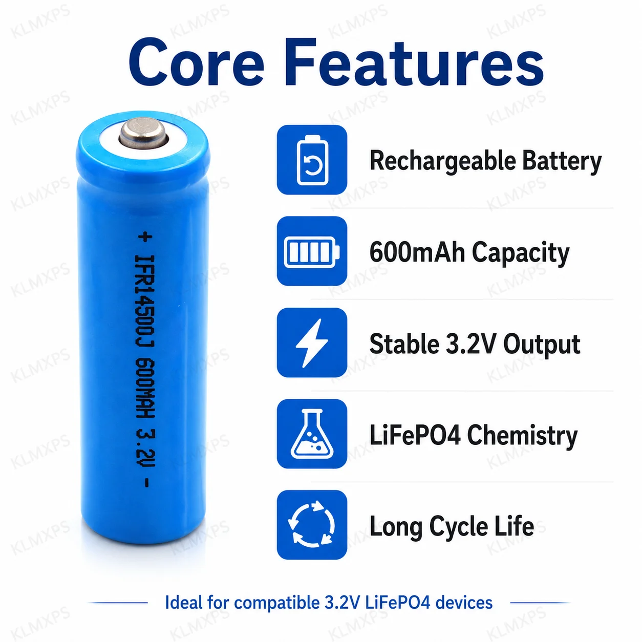 14500 LiFePO4 Battery Charger Kit, 2Pcs 3.2V 600mAh Rechargeable Batteries with USB Smart Charger for Solar Lights, Flashlight
