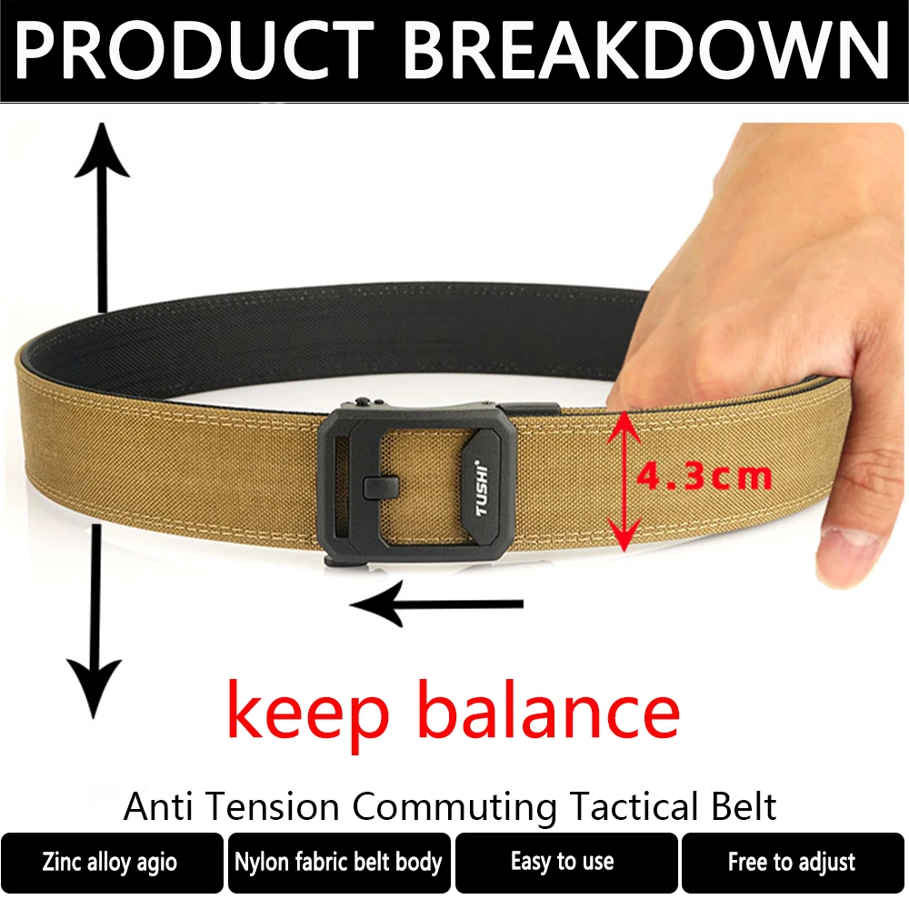 TUSHI 1.7 inch Hard Tactical Belt for Men Automatic Buckle IPSC Gun Belt 1100D Nylon military Belt Outdoor Sports Girdle Male