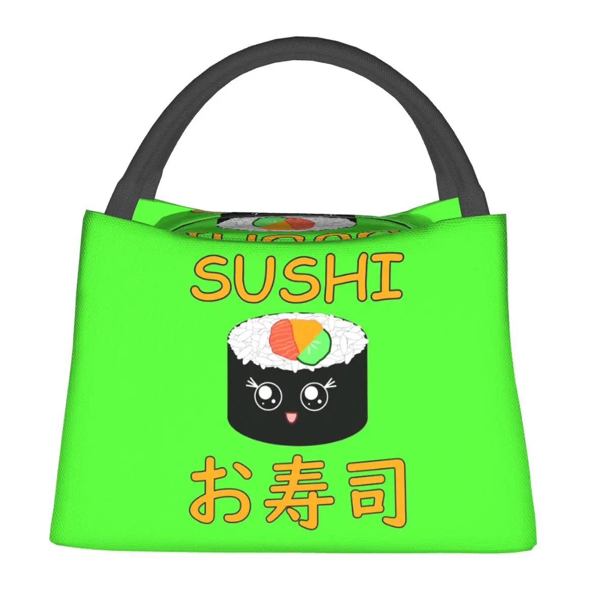 Happy Maki Sushi English Japanese Orange Lunch Bags Bento Box Waterproof Lunch Tote Picnic Bags Thermal Bag for Woman School