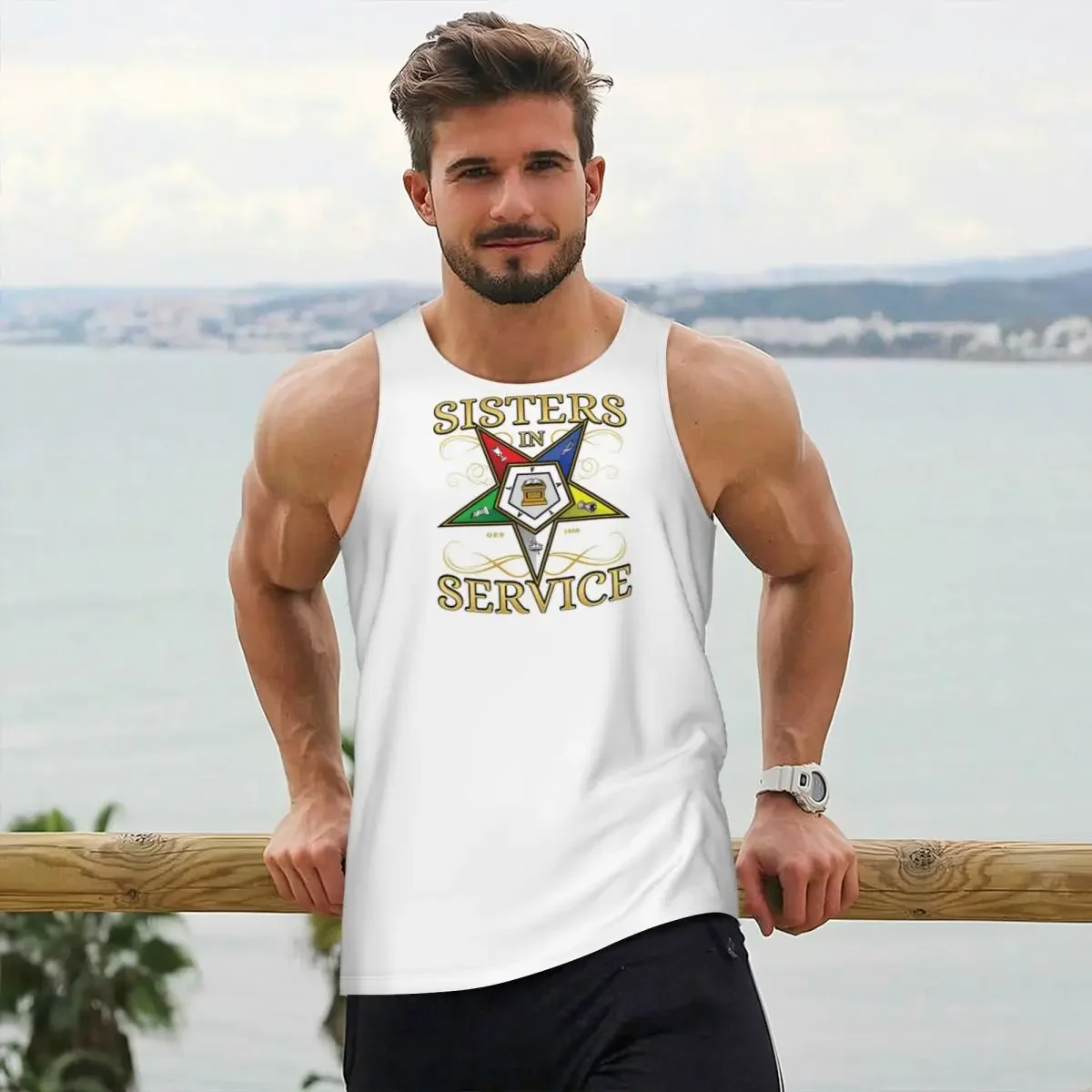 OES Emblem Order Of The Eastern Star Gym Tank Bodybuilding Vest Fitness Sleeveless Tops Quick Dry Men Workout Sports Clothing