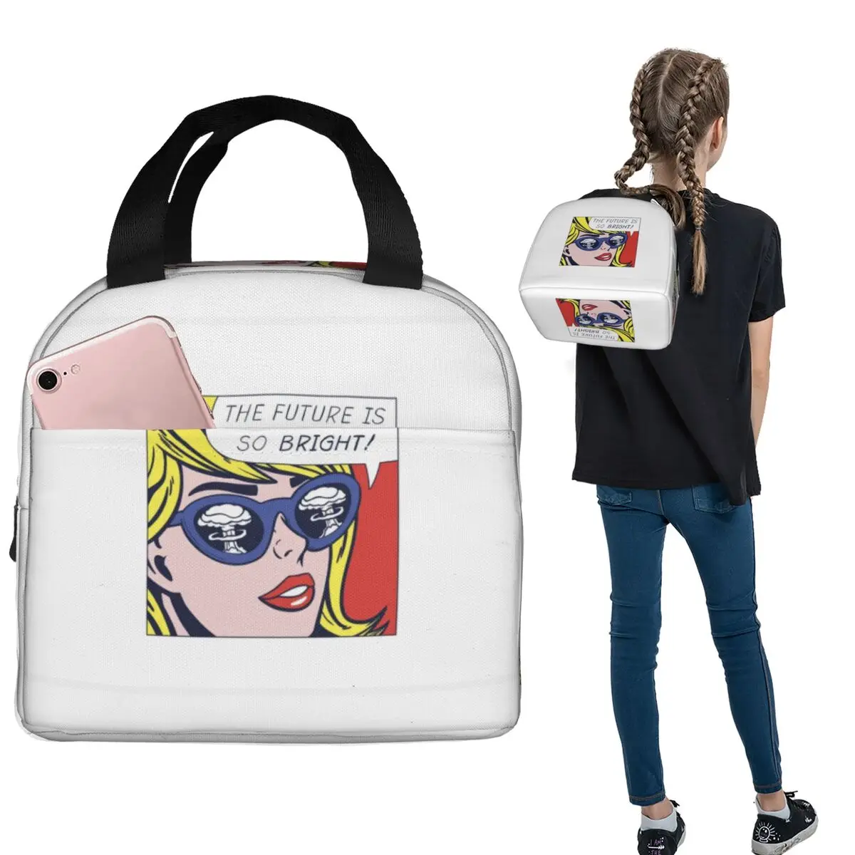 

Термосумка для обедов Pop Optimistic Girl для женщин и детей, портативная термосумка для еды, сумка-тоут для ланч-боксов